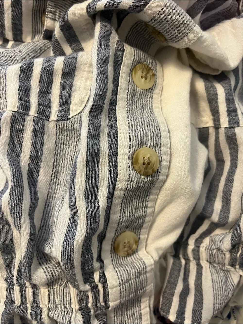 American Eagle Outfitters White and Blue Striped Off-Shoulder Peplum Button Top - Picture 3 of 4